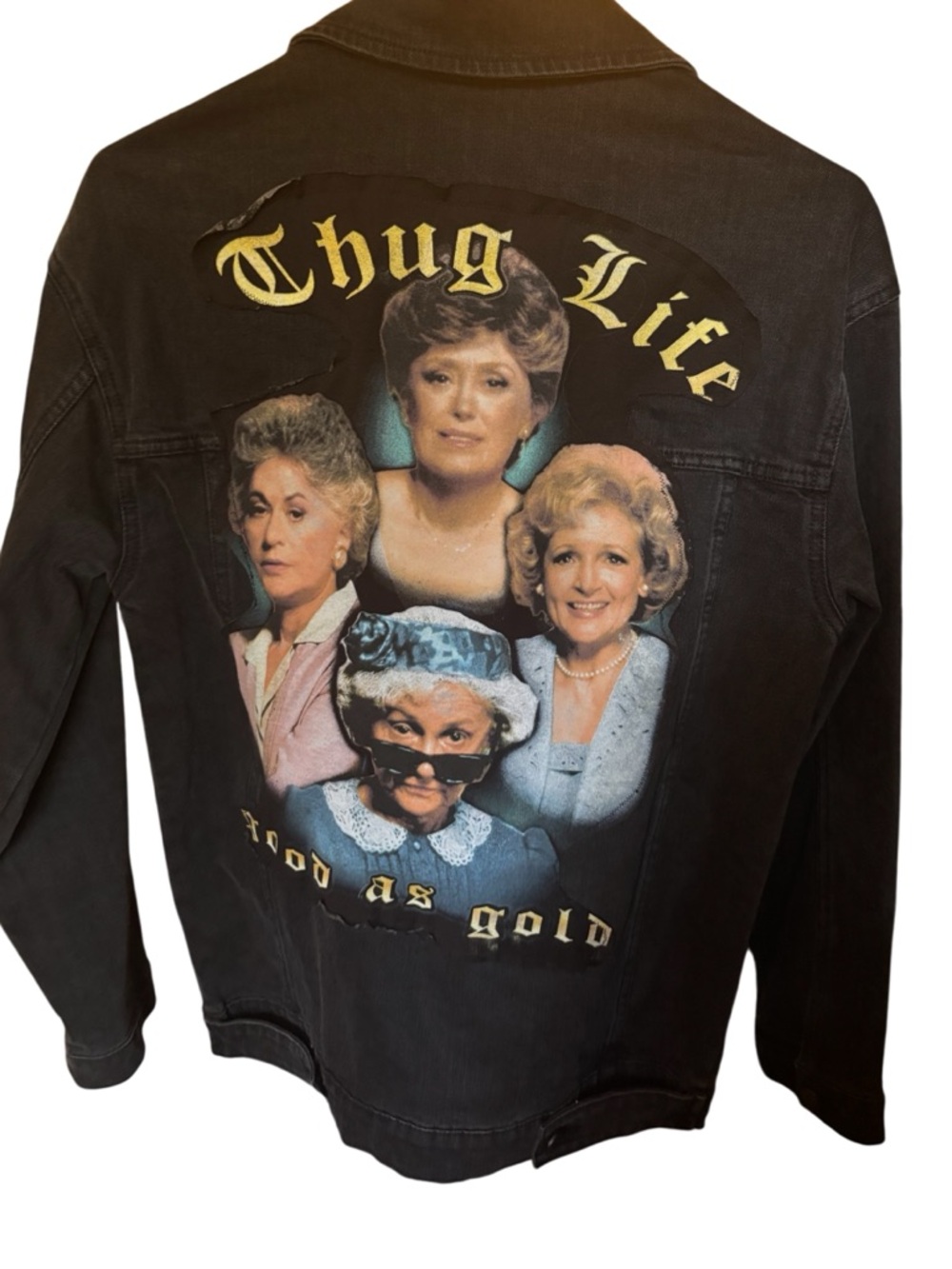 Thug Life Golden Girls Upcycled Black Denim Jacket